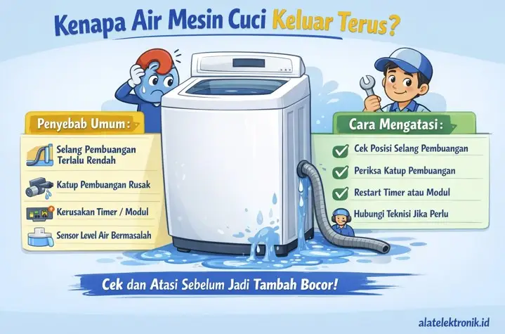 kenapa air mesin cuci keluar terus