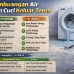 pembuangan air mesin cuci keluar terus